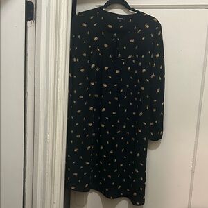 Madewell Black Dress with Gold Floral Pattern